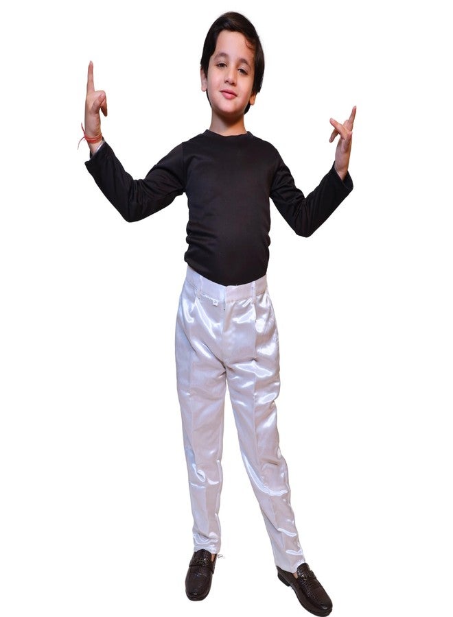 كاكو فانسي دريسيس بنطلون لامع للأطفال من كاكو فانسي دريسز، بتصميم معدني مستقيم الساق، مناسب للعروض الراقصة المدرسية - أبيض، مقاس 5-6 سنوات، للجنسين - Image 1